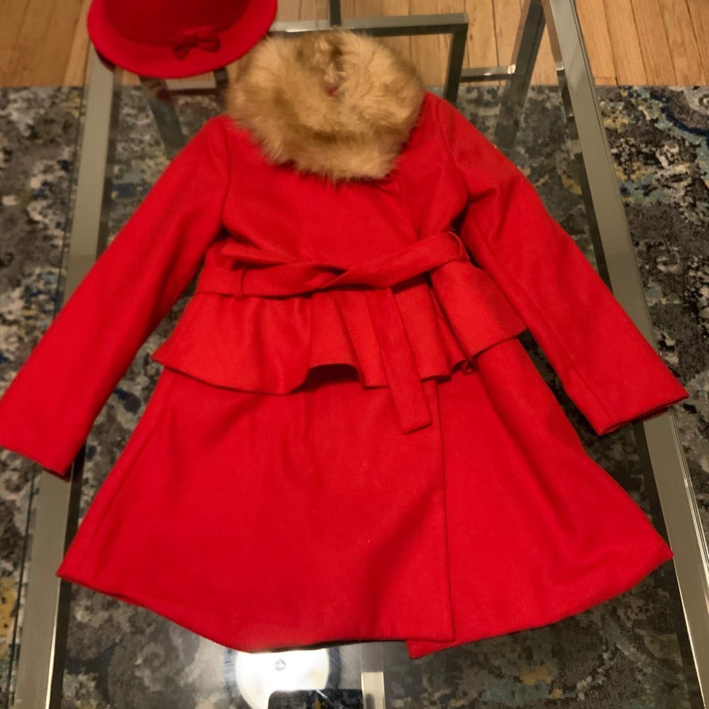 NWOT Janie and Jack Wool Peplum Coat 3-4 Hat 2-3